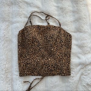 Cheetah print crop top with lace up back